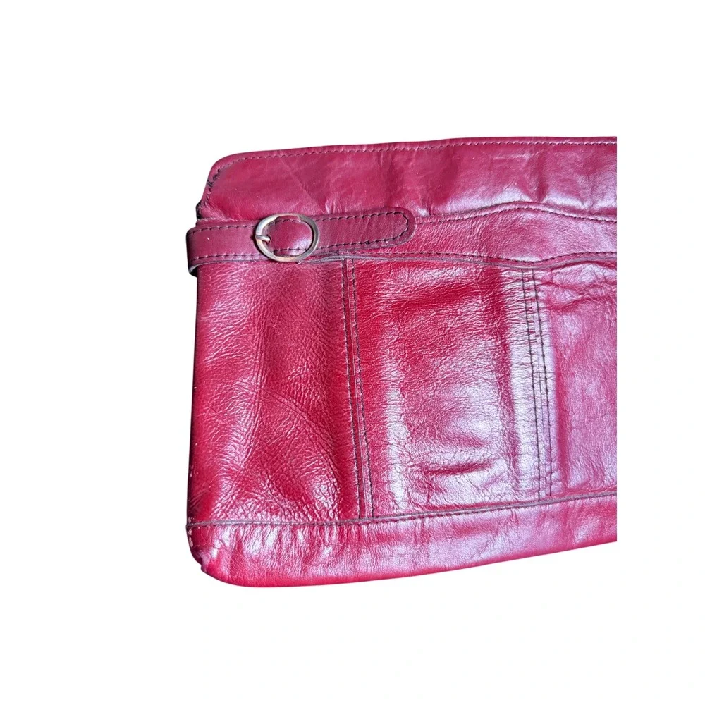 Vintage Burgundy Leather Wristlet Clutch Bag Made in Brazil Buckle Detail Red